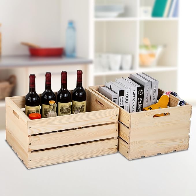 Extra Large Pine Wood Crates For Storage, Vinyl Records Storage Crates,The Storage Crates Are Made Of Pure Natural Solid Wood,Exuding Natural Pine Flavor,Unfinished Wooden Crates For Display . (3)