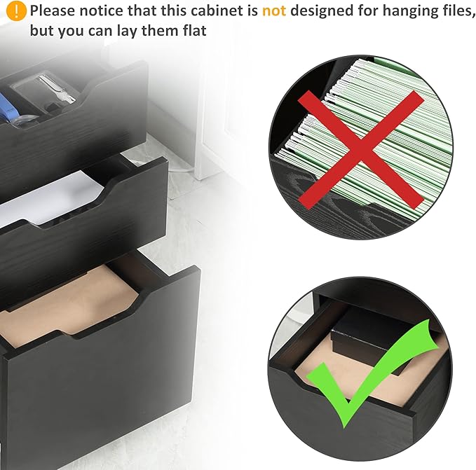 HOMCOM 3 Drawer Mobile File Cabinet, Rolling Printer Stand, Vertical Filing Cabinet, Black Wood Grain