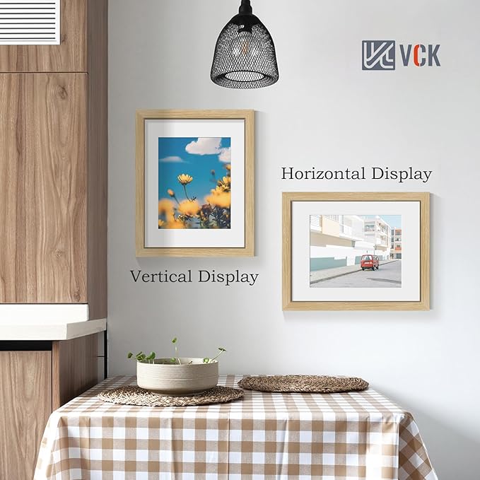 VCK 11x14 Picture Frame 2 Pack - Natural Oak, High-End Wood Poster Frames with Tempered Glass, Display 8x10 Photo with Mat or 11x14 without Mat, Art Gallery-Quality, Wall Hanging, Natural Oak