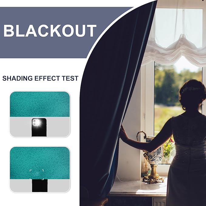 JIUZHEN Blackout Curtains for Bedroom– Thermal Insulated,Noise Reducing Room Darkening Privacy Drapes for Living Room, Set of 2 Panels with Tiebacks, 42 x 84 inch Long, Peacock Blue