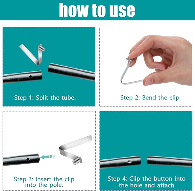 Sliverdew 12 PCS Tent Pole Clips Push Button Spring Clip Tent Pole Connectors Stainless Steel Kayak Spring Snap Tube Locking Pin Clips for Kayak Paddle Camping 9mm