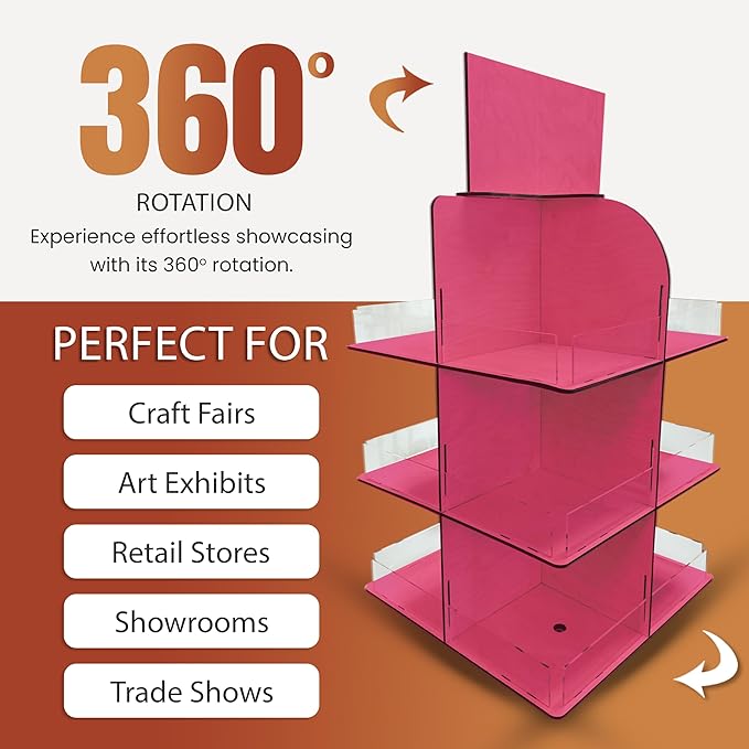Versatile 4-Sided Rotating Display Stand for Candy, Snacks, Jams, Produce and More - Ideal for Craft Shows, Farmers Markets, and Retail Stores - 12 Shelves, Heavy-Duty Design, Easy Setup (Pink)