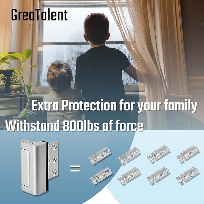 5PACK Home Security Door Reinforcement Lock Childproof, Add High Security to Home Prevent Unauthorized Entry, Aluminum Construction Finish, Frame Lock, Silver