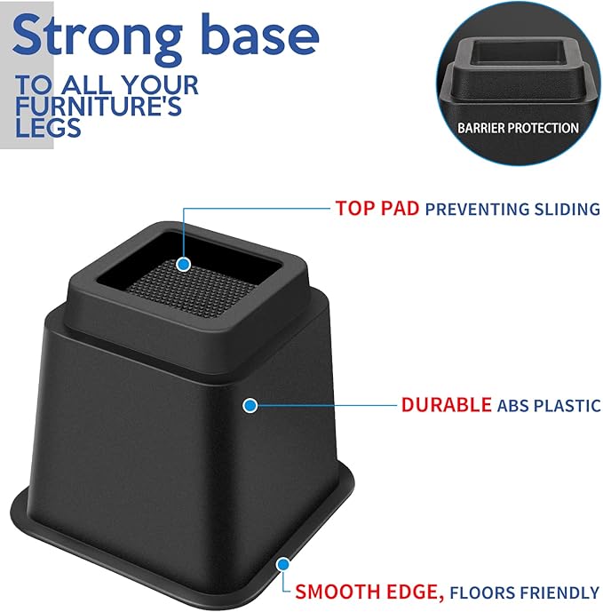 Bed Riser/Furniture Lift Bed/Bed risers/Furniture Lifter/Table risers/Frame Risers Create Under Bed Storage Heavy Duty for Furniture Height Adjustment (Black 6 Pack, 5 Inch)