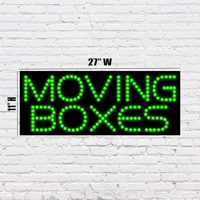 LED Moving Boxes Sign for Retail Business Displays |Advertising Electronic Light Up Sign for Windows Walls |11"H x 27"W x 2"D