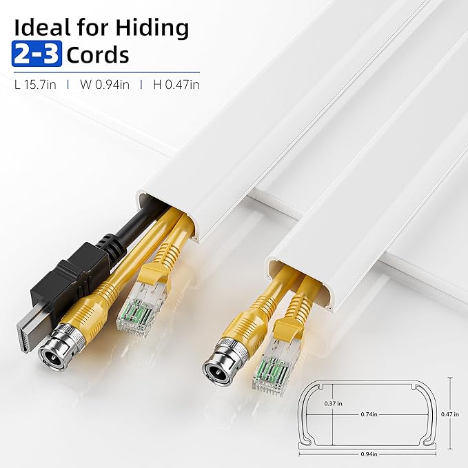 Delamu 236in Cord Hider, Cord Covers for 2-3 Wires on Wall, Premium TV Cable Hider, Paintable Wire Hiders Wire Covers for Cords on Wall, Easier Setup Cable Cover Raceway, W0.94 H0.47in, White