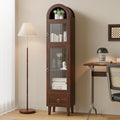 71” Tall Arched Pantry Cabinet with Glass Door, Display Cabinet Organizer with Drawer, Versatile Pantry with Top-Opening Storage Container for Living, Kitchen Dining Room, Brown