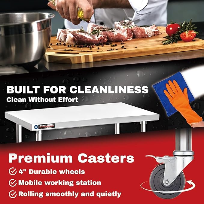 DuraSteel 30x72 NSF Stainless Steel Cart Work Table - Heavy Duty Rolling Food Prep Table Countertop Island - Metal Utility Cart on Wheels Caster, Grill Stand Storage Outdoor Kitchen Tables Bar Top