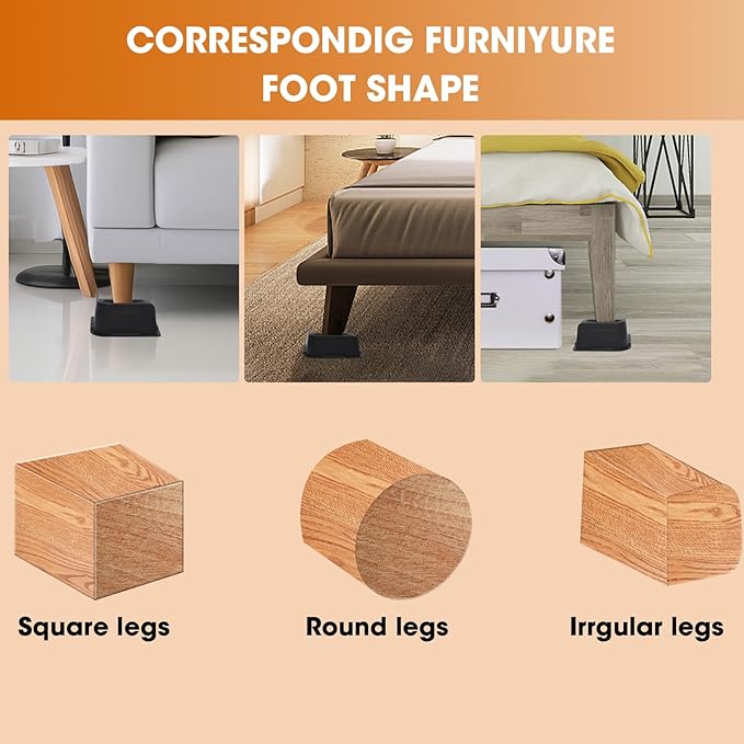 Bed Risers 2 inch, 3 inch, 4 inch, 6 inch or 8 inch Heavy Duty Furniture Risers, Up to 6000 Lbs L Shaped Design Bed Lifts Blocks for Couch Desk Sofa Table (Black, 3 Inch 4 Pack)