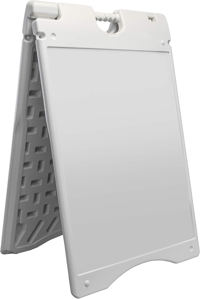 Jumbl A-Frame Signboard 22” x 28” Display Surface – Large Outdoor Sandwich Board w/Weather Resistant PVC Sign Protector & Sand Fill Holes – Dual Signage Stand for Storefront Sidewalk Curb (White)