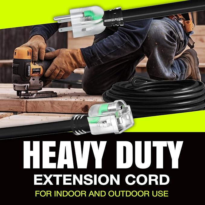 10ft Outdoor/Indoor Extension Cord 14/3 Gauge Heavy Duty 3 Prong SJTW, Waterproof, Flexible Cold-Resistant Long Power Cord,15A 125V 1875W, Black by LifeSupplyUSA