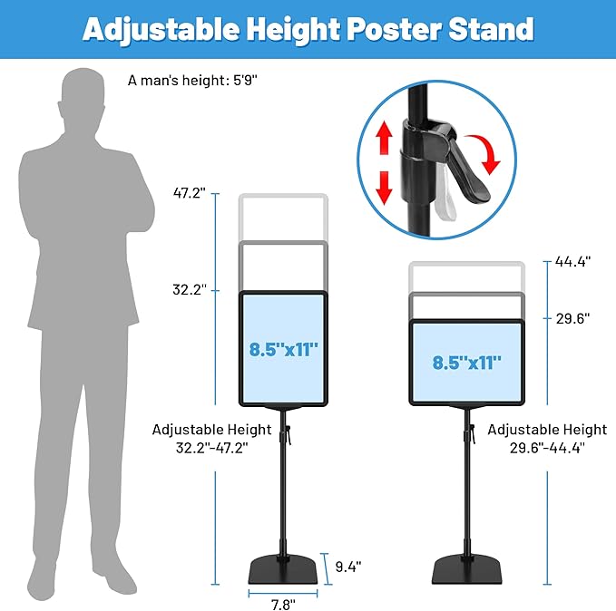 6Pack Sign Stand for Display 8.5 x 11, Adjustable Poster Stand for Table Top & Floor, Floor Standing Sign Holder, Metal Signage Stands for Business, Tradeshow, Store, Farm Display Stands