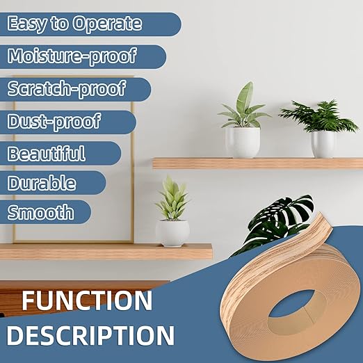 Red Oak Wood Veneer, 12 inch x 50ft Wood Edge Banding Pre-glued Flexible, Veneer Tape Banding for Cabinet Repair Furniture Restoration