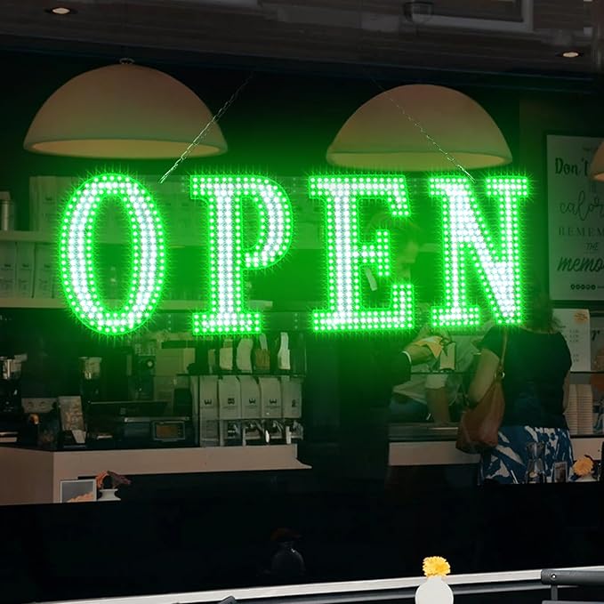 Open Sign for Business Super Bright LED Flashing Open Signs 40x14 Inch Large Light Up Open Sign with Remote Control, Hanging Installation for Storefront Window Door (Flash Green& White)