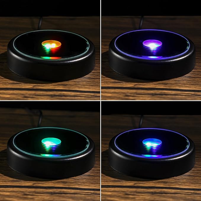 ZEERSHEE 3.8*0.9inch LED Light Base for 3D Crystal Glass Art 6 Lighting Mode Color Change Lighted Up Round Display Stand (Mirrored Flat)