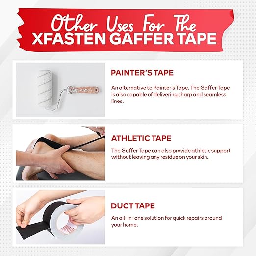XFasten Black Gaffers Tape 2 Inch x 30 Yards Bulk - 8-Pack (720ft), Residue-Free Matte Black Gaffer Tape 2 Inch Non-Reflective Easy-to-Tear Floor Tape for Electrical Cords