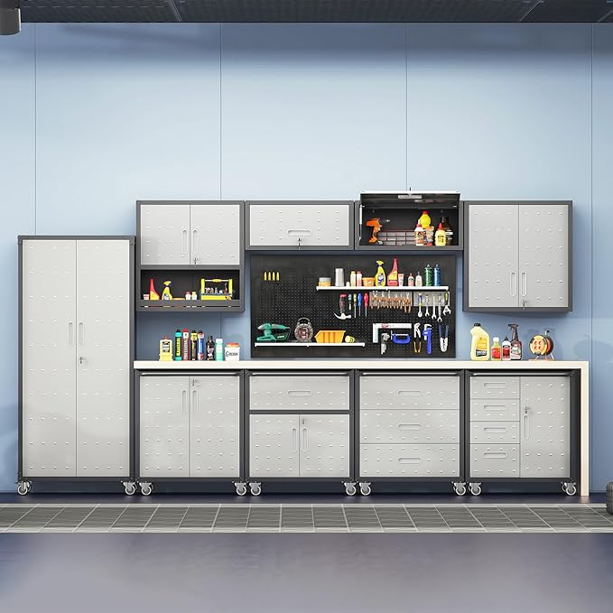 3 Drawers Metal Tool Storage Cabinet with Wheels, Rolling Tool Chest on Locking Wheels & Handle, Garage Cabinet, Heavy Duty Tool Cart, Mobile Steel Locker for Home,Workshop, Black & Grey