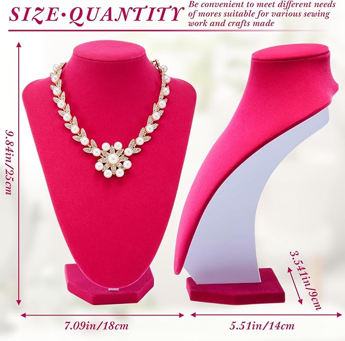 6 Pcs Necklace Display Stand Necklace Holder Jewelry Bust Display Stands for Selling Home Store Trade Shows Photography Props Retail(Rose Red,Velvet)