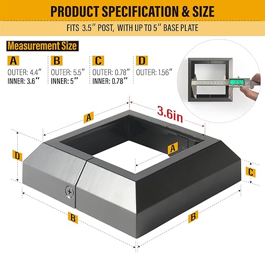 3.5"x3.5"（Actual: 3.5"x3.5"） Deck Post Base Cover Decorative Post Base Trim Skirt Black Aluminum 8Pack