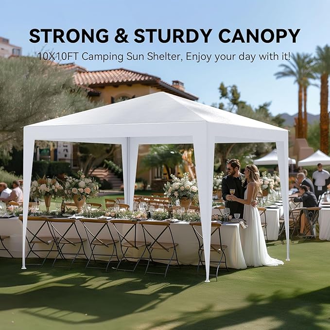 10x10 FT Party Tent, Outdoor Wedding Tents for Parties, Canopy Event Tent Without Removable Sidewalls, Waterproof Gazebo Shelter for Birthday Parties, Weddings, BBQs & Events (10X10FT-0Sides White)