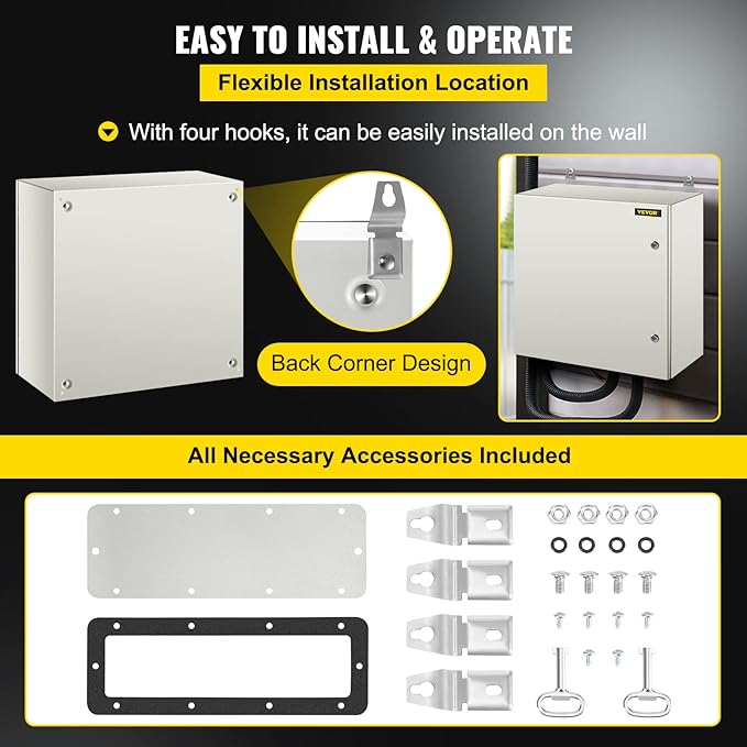 VEVOR NEMA Steel Enclosure, 24 x 24 x 12'' NEMA 4X Steel Electrical Box, IP66 Waterproof & Dustproof, Outdoor/Indoor Electrical Junction Box, with Mounting Plate