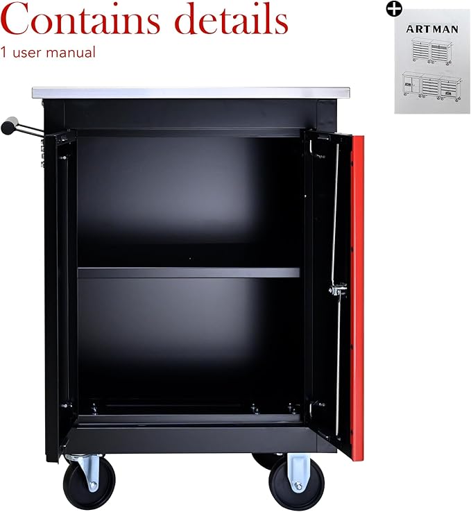 Rolling Tool Chest Box with 2 Doors and Adjustable Shelves, 22.2" D Movable Lockable Tool Cart Multi-Functional Hardware Storage Cabinet Box Auto Repair Locker