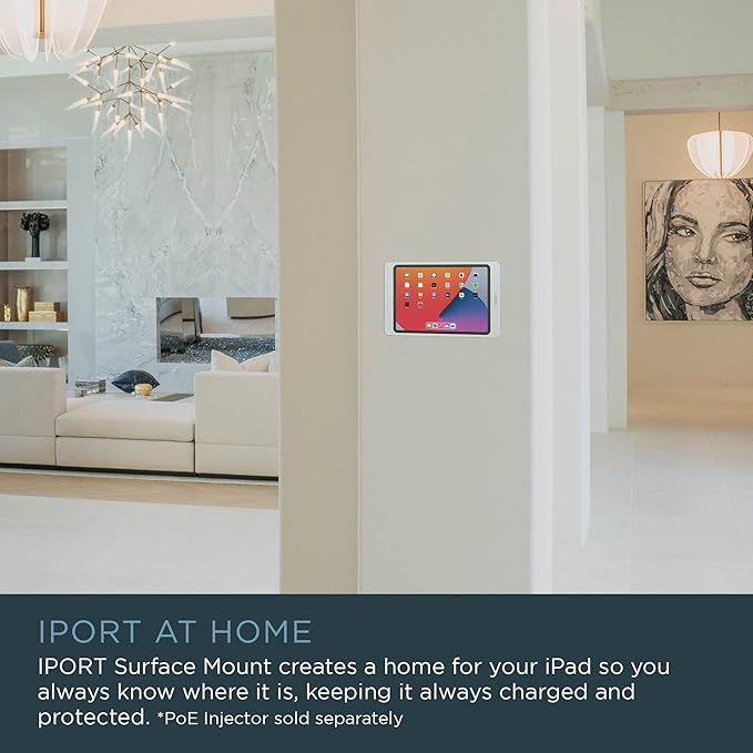 iPort 70756 Surface Mount System iPad Wall Mount – Slim & Secure Enclosure for iPad Pro 11" (3rd Gen) & Air 10.9" (5th Gen) | Built-in PoE | Flush Wall Dock for Smart Home & Commercial Use – White