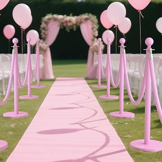 kaiyomi 6Pcs Stanchions with Pink Velvet Ropes Set, 5 Feet Velvet Ropes and Posts Poles for Red Carpet Party Decoration and 360° Photo Booth (Pink)