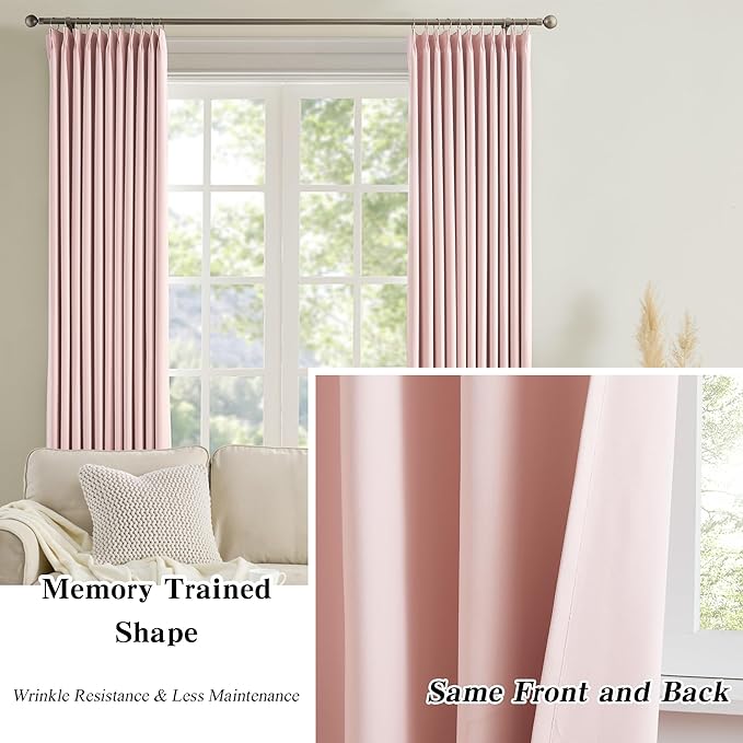 KEQIAOSUOCAI Baby Pink Room Darkening Curtains, Pinch Pleat with Hooks, Modern Design Light Reducing & Privacy Protection Fabric Window Drape/Drapery for Kid's Adult Room(Pink, 2 Panels, W40 x L96)