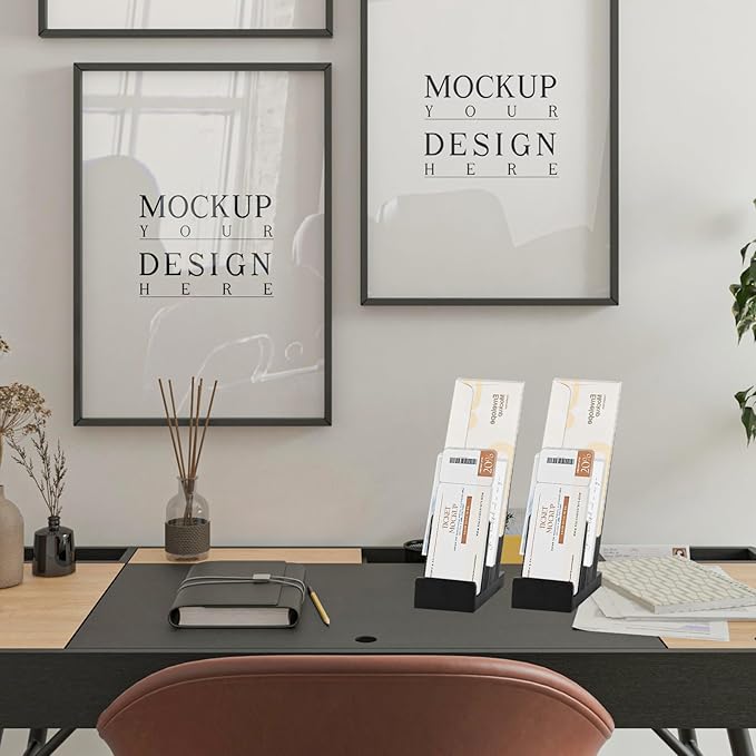 2 Pack Black Brochure Holder wood Literature Holder 4-Tier Countertop Trifold Flyer Display Stand Pamphlet Booklet Menu 4×6 6×9 Inch Postcard Greeting Card Organizer