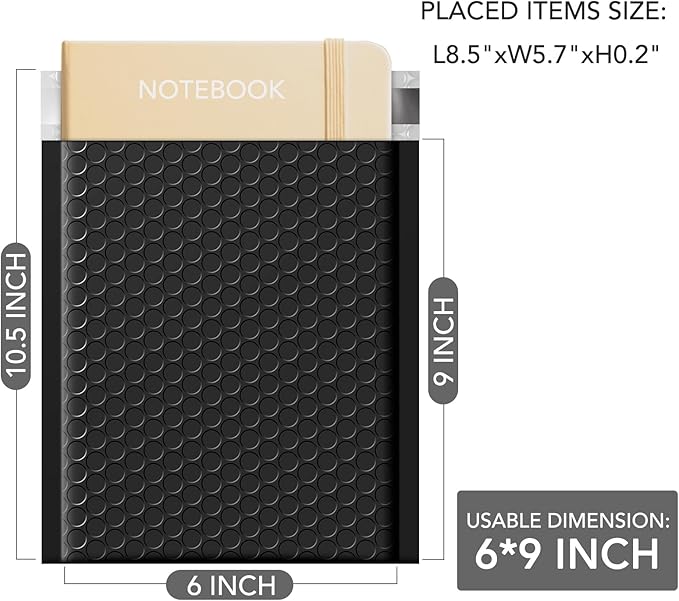 GSSSUSA Bubble Mailers 6x10 Inch 25 Pack Padded Envelopes Usable Size 6x9 Inch Shipping Envelopes Self Seal Small Packaging Shipping Bags for Mailing Jewelry, Small Business, Black