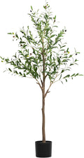 2 Pack Artificial Olive Tree 5FT, Tall Faux Olive Trees for Indoor Outdoor, Realistic Potted Plant Natural Wood Trunk, Leaves and Fruits for Home Office Decor (2, 5FT)