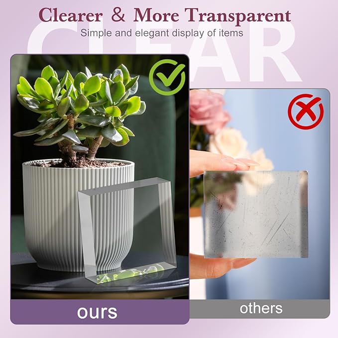 Acrylic Base Stand 2 Pieces Acrylic Blocks for Display 4 X 4 X 1 Inch Clear Polished Block Square Cube Riser Display Pedestal Stands for Jewelry Perfume Ring Collection Props Cake