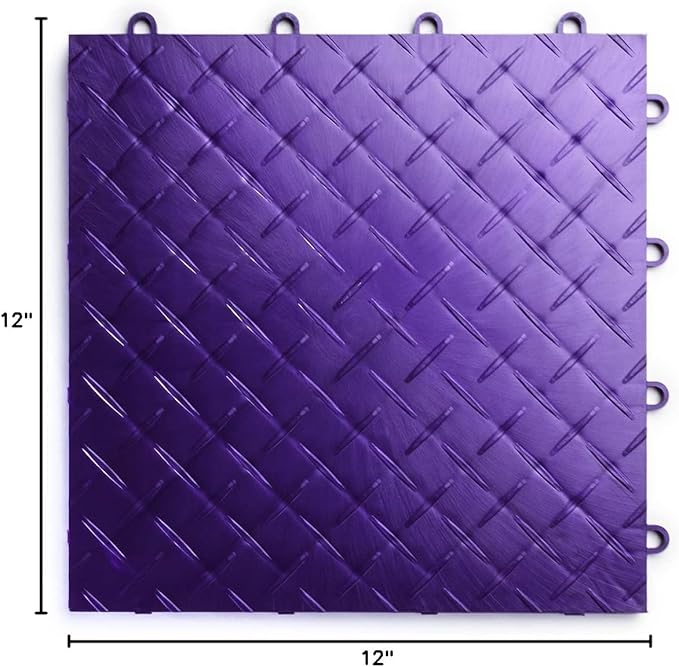 Big Floors RaceDeck Diamond Plate Design, Durable Interlocking Modular Garage Flooring Tile (Purple, 12 Pack of 12 x 12" Tiles)