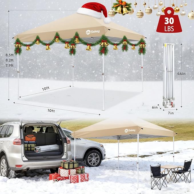 Sekey 10x10 Pop Up Canopy with One Push Setup-Easy Up Canopy with 99% UV Blocking - Instant Outdoor Sun Shade for Events, Parties, Camping- Commercial Gazebo with Weight Bags,Wind Proof&Waterproof