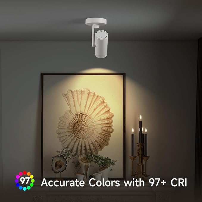 12W LED Dimmable Zoomable Ceiling Spotlight Indoor – Adjustable Wall Surface Mount Accent Light for Home Corridor, Picture, Plants & Painting | Warm White 3000K CRI 97, Flicker-Free, White