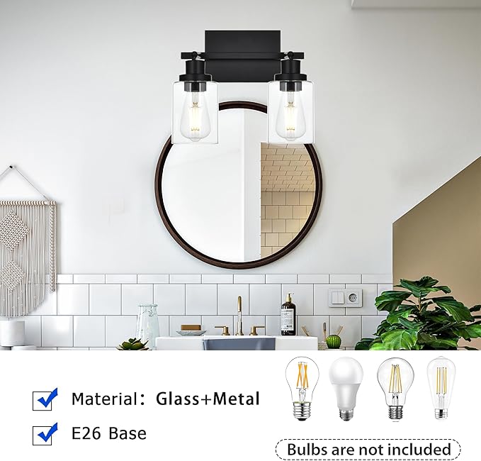 2-Light Track Lighting Kit Black Track Lighting Fixtures Bathroom Wall Sconces Ceiling Mount Kitchen Tracking Lights, Rotatable Spotlight with Clear Glass Shade for Kitchen Shop Hallway