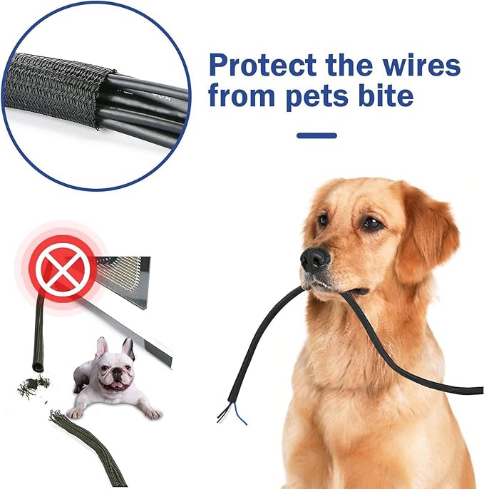 3/8" 50ft Braided Cable Sleeve Split Wire Loom Tubing – Expandable Cord Protector for USB, Power Cords, Audio/Video Cables – Cat Chew Proof, Durable Wire Management Sleeving (Black)