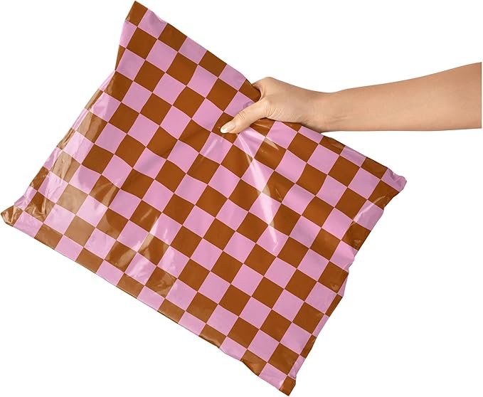 Poly Mailers 10x13 – 100 Pack – Cute Printed Recyclable Shipping Envelopes for Small Business Packaging, Self Sealing Mailing Bags – Checkerboard Pink and Rust Design