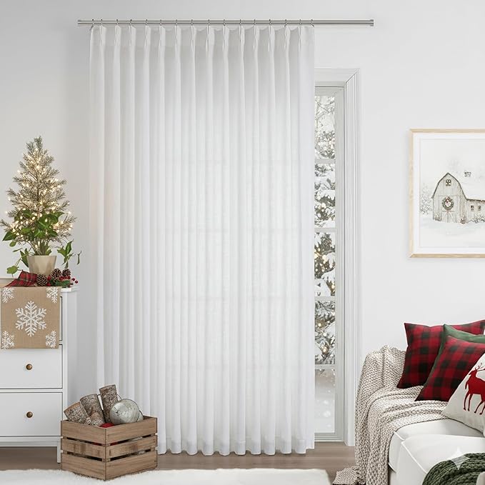 Vision Home White Pinch Pleated Semi Sheer Curtains Textured Light Filtering Window Curtains 102 inch for Living Room Bedroom Patio Rayon Blended Pinch Pleat Drapes with Hooks 1 Panel 80" Wx102 L