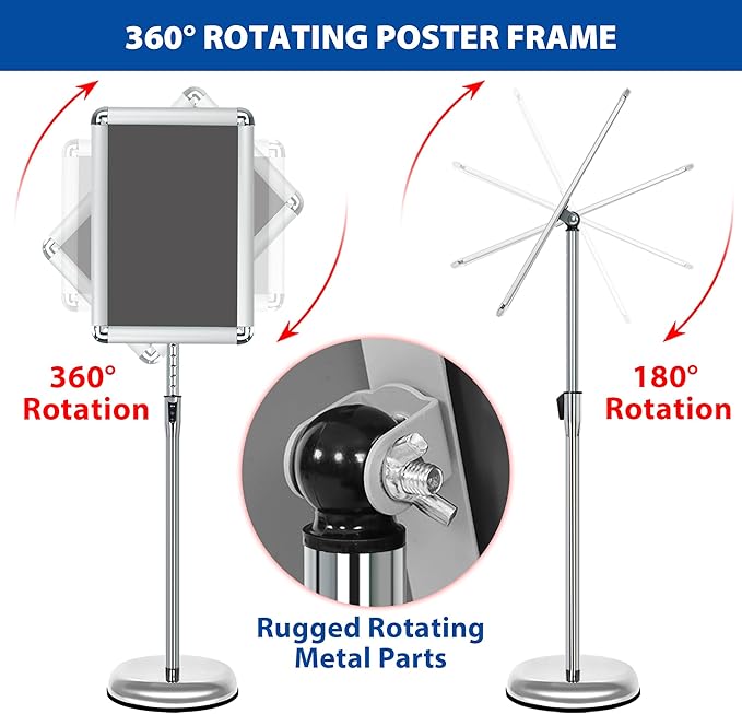 Sign Holder Stand 11x17 Inch - 6Packs Floor Standing Sign Holder - Adjustable Poster Sign Stand Pedestal Sign Holder for Vertical & Horizontal View Signage Stand, Silver