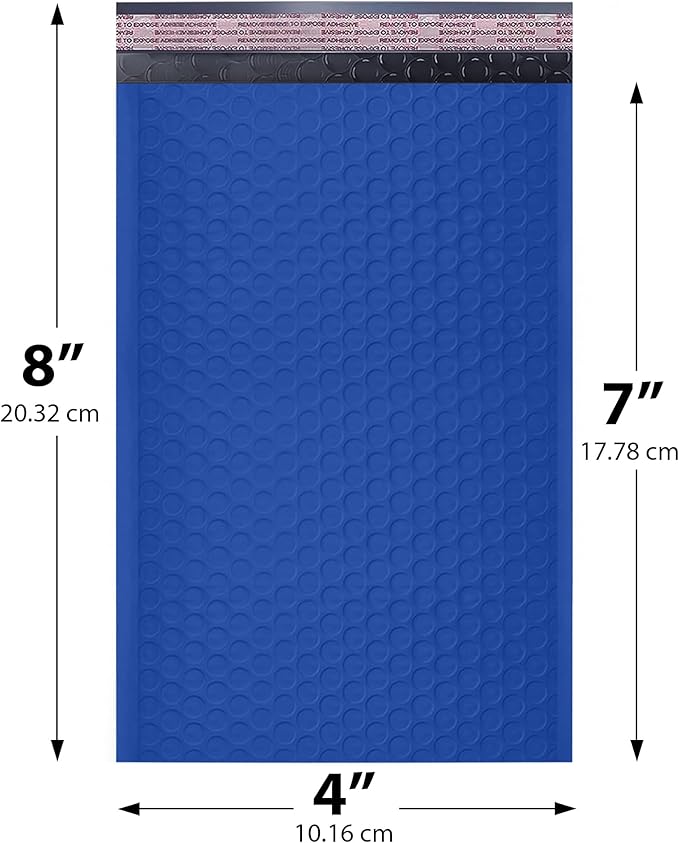 Royal Blue Small Bubble Mailers 4x8 Inch #000 | Thick Padded Poly Bubble Mailer Envelopes | 500 Pack Bulk | Trading Card Sports Card Shipping