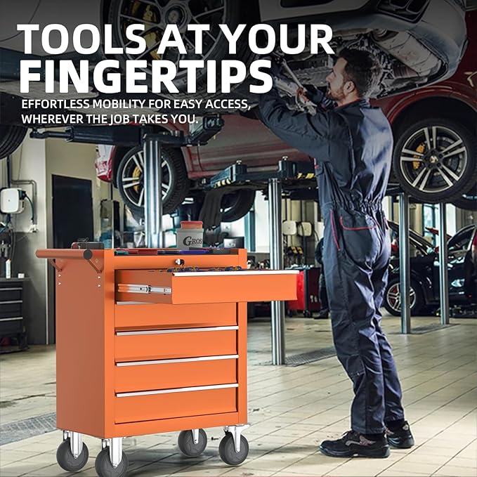 5-Drawers Garage Tool Chest, Large Capacity Tool Cabinet Heavy Duty Mechanic Rolling Tool Box Metal Locking Tool Cart with Drawers and Wheels for Storage