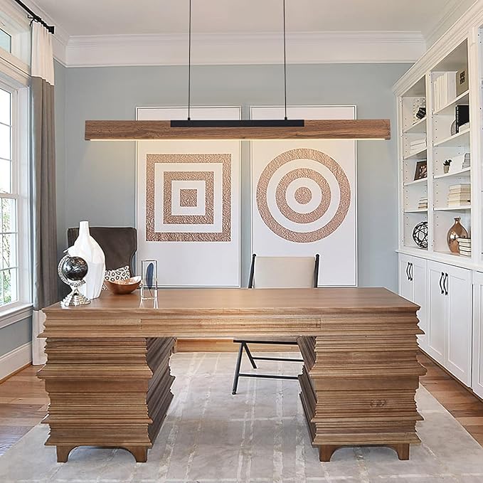 EDISLIVE 49.2 in Wood Linear LED Pendant Light Kitchen Island，Dimmable LED Island Light Adjustable Height 3000K for Dining Room - Black Walnut