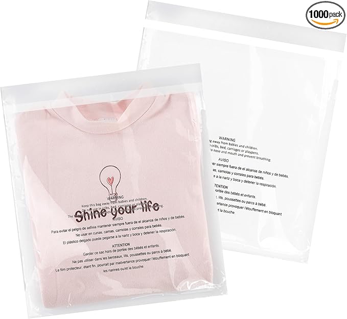 iMailer - 1000 Pcs - 10" x 13" Clear Poly Bags for Clothing - Self Seal Suffocation Warning Plastic Poly Bags 1.6 Mil for Shipping, Packaging, T-Shirt - Permanent Adhesive