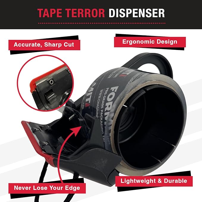 Packing Tape Dispenser - Heavy Duty Shipping Tape Dispenser for Boxes, Refillable, Fits Standard Bulk Tapes Up to 2" Wide - Razor-Sharp Cutting Packaging Tape Dispenser (1-Count)
