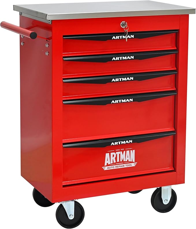 5 Drawer Rolling Tool Chest with Locker, 22.2" D Metal Movable Lockable Tool Cart Box Multi-Functional Hardware Storage Cabinet Box for Warehouse Basement Home Pantry Garage