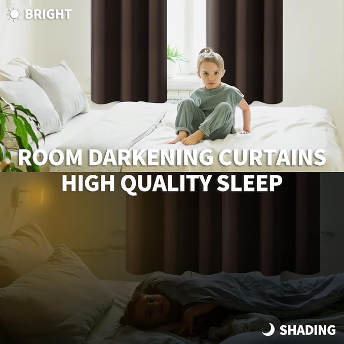 BGment Blackout Curtains for Living Room - Grommet Thermal Insulated Room Darkening Curtains for Bedroom, Set of 2 Panels (38 x 45 Inch, Brown)
