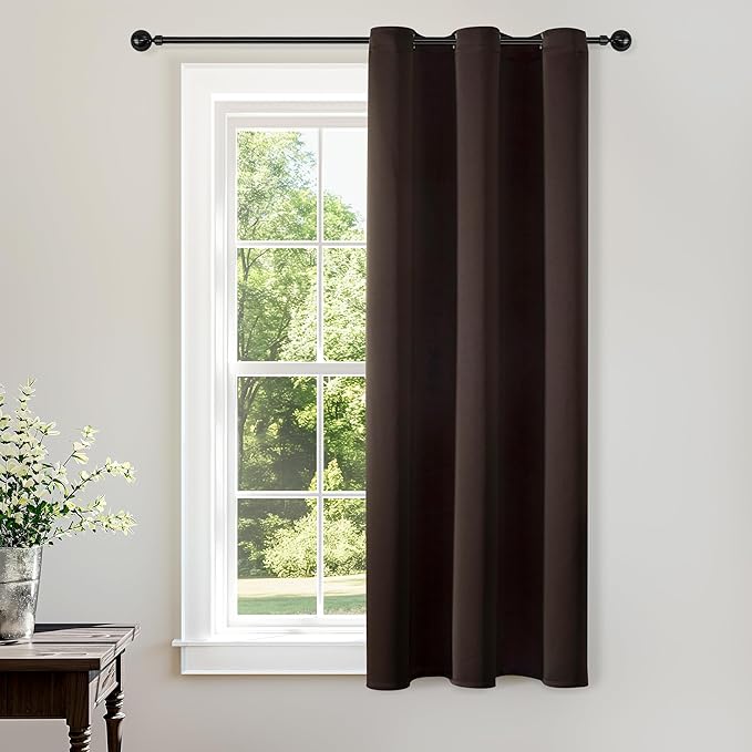 ChrisDowa Small Window Curtains 50 inches Long for Bedroom - Grommet Short Thermal Insulated Room Darkening Curtains for Kitchen (1 Panel, Brown, 29 x 50 Inch)