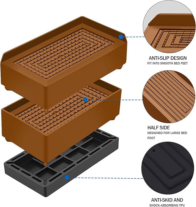 Furniture Risers 3 inch, Rectangle Adjustable Risers Blocks for Bed Sofa Table and Couch Lift to 1.5 or 3 inch，Heavy Duty Support Up to 1,300 Lbs (4 Pack-Brown)